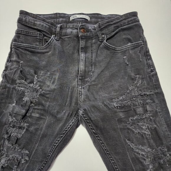Zara Black Wash Patch Distressed Mid Rise Skinny Jeans - Picture 3 of 5